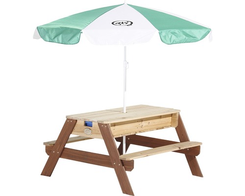 Kindersitzgruppe mit Sonnenschirm, Holzkonstruktion für den Aussenbereich