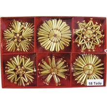 18-teiliges Set Strohsterne als Weihnachtsbaumschmuck