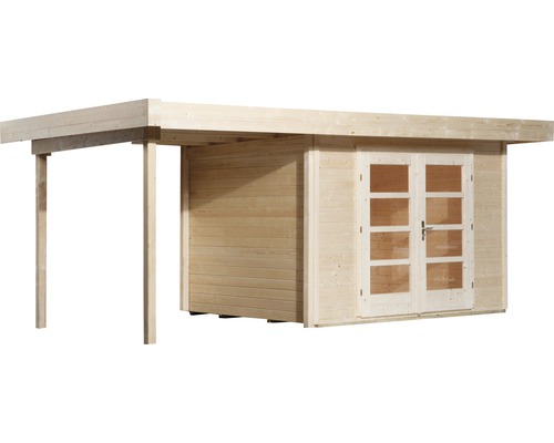 Abri de jardin en bois avec double porte et auvent