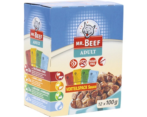 Pâtée pour chats Mr. BEEF en sauce 1 paquet 12 x 100 g