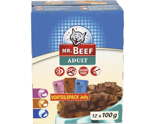 Nourriture pour chats humide Mr. BEEF en gelée 1 pack 12x100 g