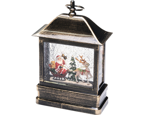 Lanterne décorative à boule à neige avec Père Noël, renne et sapin de Noël