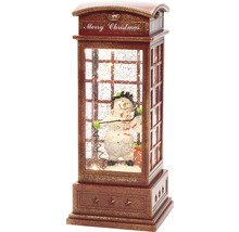 Boule à neige avec bonhomme de neige dans une cabine téléphonique