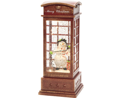 Boule à neige avec bonhomme de neige dans une cabine téléphonique