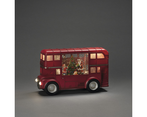 Objet de décoration : Bus rouge à impériale avec motif de Noël à l’intérieur.