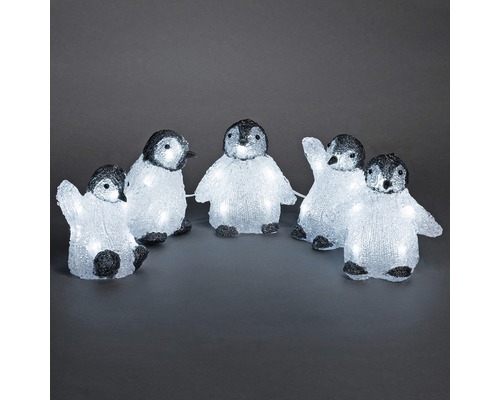 LED Leuchtfigur Konstsmide 5er-Set Acryl Babypinguine H 12,5 cm 4 m + Zuleitungslänge 5 m 40 LEDs Lichtfarbe kaltweiss Lichterkette mit Pinguinfiguren für die Weihnachtsdekoration