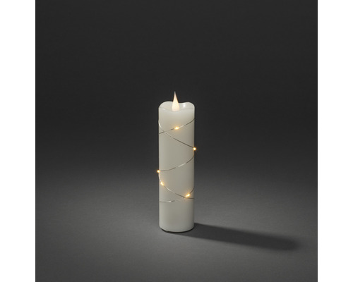 Bougie en cire véritable LED Konstsmide Ø 7,8 x H 22 cm crème couleur d'éclairage ambre sur batterie