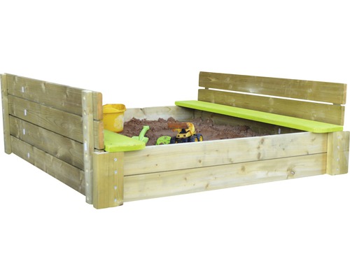 Bac à sable Deluxe bois d'épicéa avec couvercle 117x117x38,5 cm vert naturel Bac à sable en bois avec jouets