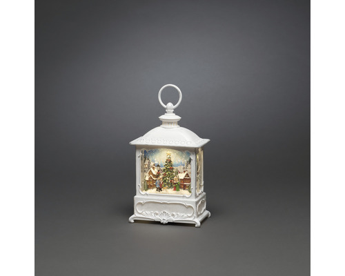 Lanterne décorative blanche avec motif de Noël et neige