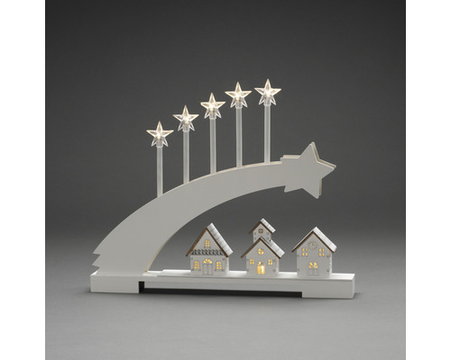 LED Holzsilhouette Konstsmide "Komet 5 Sternen" Lichtfarbe warmweiss batteriebetrieben Weihnachtsleuchter mit Sternen und Häusern als Dekoration