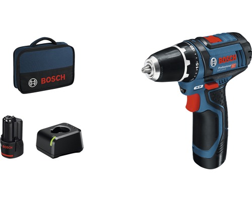 Bosch Professional Akku-Bohrschrauber GSR 12V-15 inklusive 2x Akku 2.0Ah und Ladegerät und Tasche