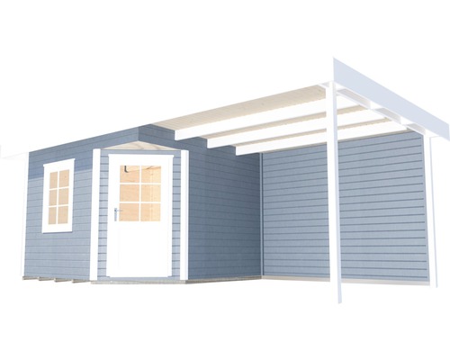 Maison en bois massif avec fenêtre, porte et annexe