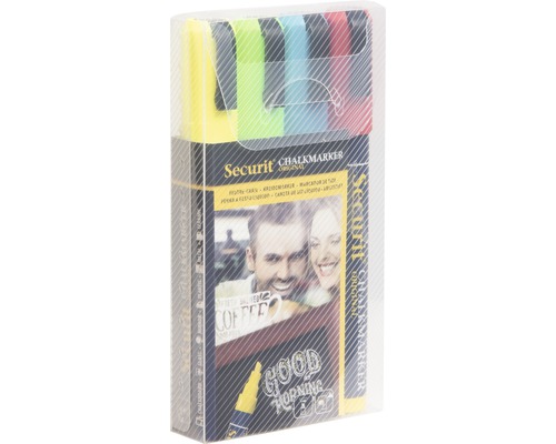 Kit de marqueurs à craie Securit avec quatre stylos dans l''emballage