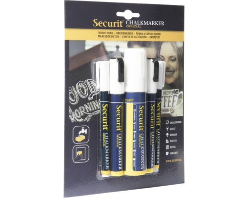 Securit Marqueurs à craie en set pour tableaux noirs, verre, miroirs, plastique, métal et céramique