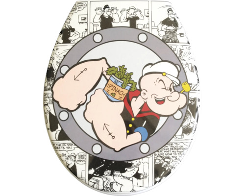 Abattant ADOB Cortina Comic facile à retirer avec système de descente automatique Abattant de WC avec motif Popeye et design de bande dessinée