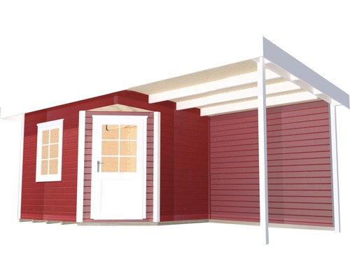 Abri de jardin en bois avec auvent, fenêtre et porte