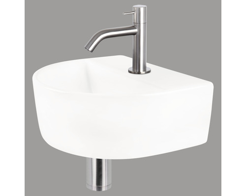 Handwaschbecken - Set inkl. Standventil chrom DEMI Sanitärkeramik emailliert weiss 30x25 cm