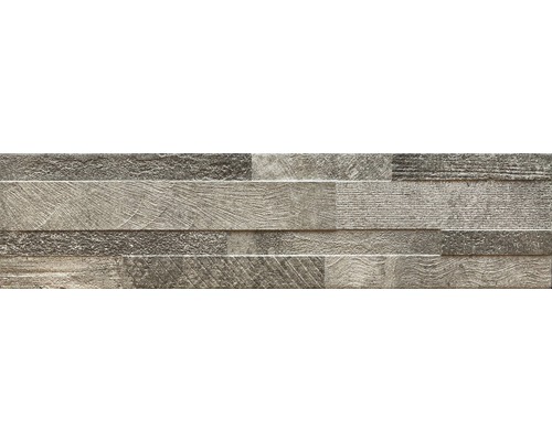 Feinsteinzeug Verblender Vesuvio taupe 3D 15x61 cm Dekorative Wandfliese mit Holzstruktur