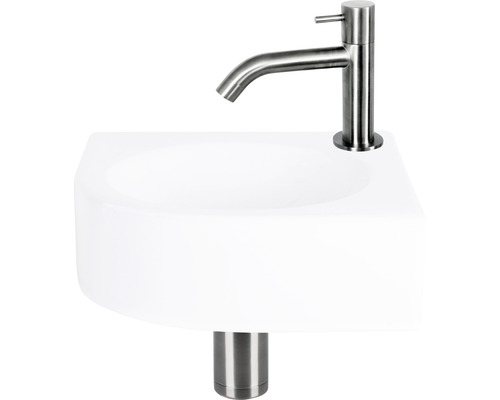 Handwaschbecken - Set inkl. Standventil WOLGA Sanitärkeramik emailliert weiss 30x30 cm