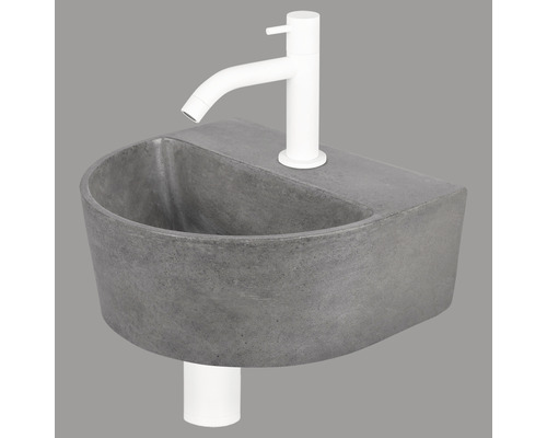 Lave-mains - Ensemble comprenant robinet de lave-mains DEMI béton avec revêtement gris 30x25 cm