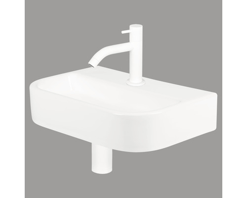 Handwaschbecken - Set inkl. Standventil weiss OVALE Sanitärkeramik emailliert weiss 38x24 cm