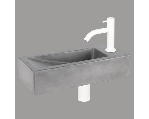 Lave-mains - Ensemble comprenant robinet de lave-mains blanc DONI béton avec revêtement gris 36x16 cm