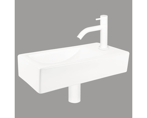 Lave-mains - Ensemble comprenant robinet de lave-mains blanc NEVA céramique sanitaire émaillée blanche 38x18 cm