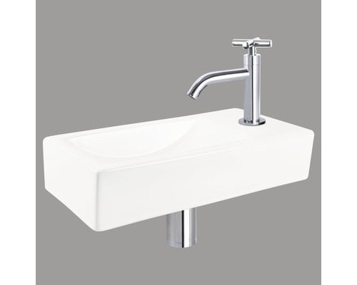 Handwaschbecken - Set inkl. Standventil chrom NEVA Sanitärkeramik emailliert weiss 38x18 cm