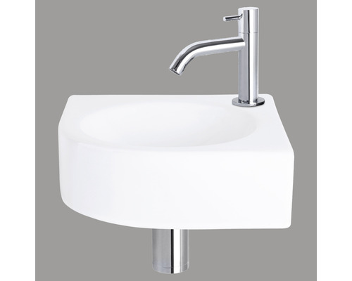 Lave-mains - Ensemble comprenant robinet de lave-mains chromé WOLGA céramique sanitaire émaillée blanche 30x30 cm