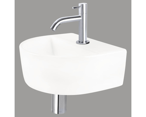 Handwaschbecken - Set inkl. Standventil chrom DEMI Sanitärkeramik emailliert weiss 30x25 cm