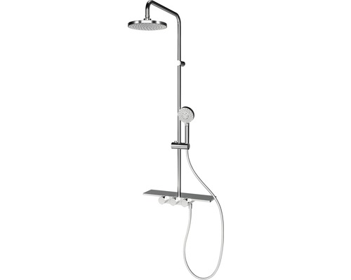 Colonne de douche avec thermostat Schulte Modern DuschMaster Rain IIl avec tablette D969280 02 rond chrome