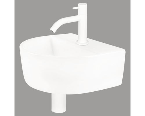 Lave-mains - Ensemble comprenant robinet de lave-mains blanc DEMI céramique sanitaire émaillée blanche 30x25 cm