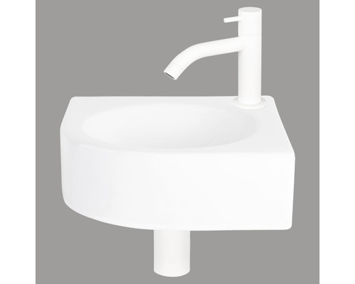 Lave-mains - Ensemble comprenant robinet de lave-mains WOLGA céramique sanitaire émaillée blanche 30x30 cm