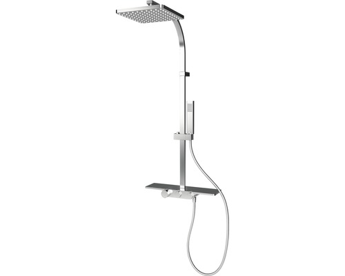 Colonne de douche avec thermostat Schulte Square DuschMaster Rain II avec tablette ExpressPlus EP963510 02 chrome