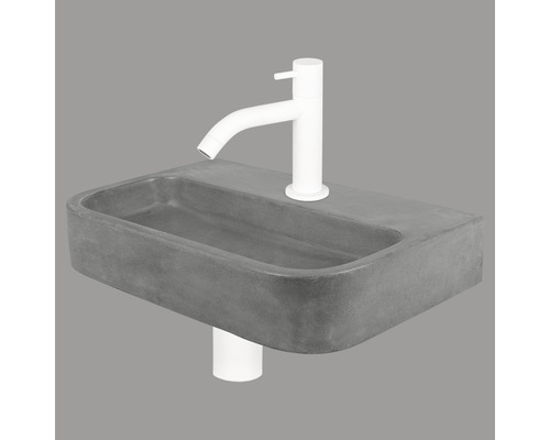 Handwaschbecken - Set inkl. Standventil weiss OVALE Beton mit Beschichtung grau 38x24 cm