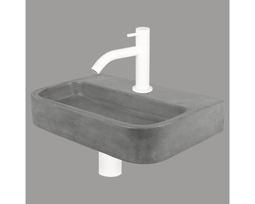 Lave-mains - Ensemble comprenant robinet de lave-mains blanc OVALE béton avec revêtement gris 38x24 cm