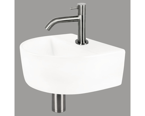 Handwaschbecken - Set inkl. Standventil DEMI Sanitärkeramik emailliert weiss 30x25 cm