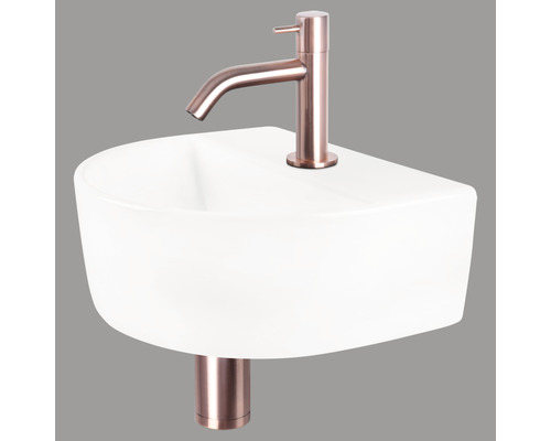 Lave-mains - Ensemble comprenant robinet de lave-mains rouge cuivre DEMI céramique sanitaire émaillée blanche 30x25 cm