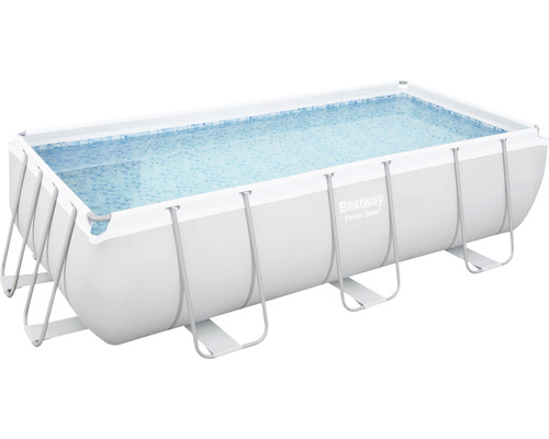 Kit de piscine hors sol tubulaire Bestway Power Steel™ rectangulaire 404x201x100 cm avec groupe de filtration à sable et échelle gris
