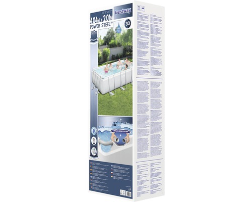Emballage de piscine hors sol Bestway Power Steel Frame avec informations sur le produit.