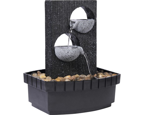 Fontaine de table avec deux vasques à eau et des galets