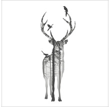 Illustration d''un cerf avec motif de forêt et oiseaux