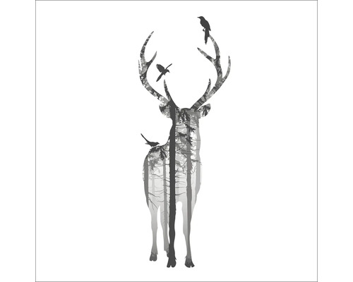 Tableau sur toile Deer With Birds 27x27 cm