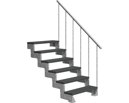 Escalier extérieur Pertura Tallis avec balustrade 6 pas de marche 100 cm anthracite