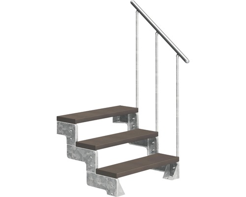 Escalier extérieur Pertura Tallis avec balustrade 3 pas de marche 100 cm marron foncé Escalier avec trois marches et rampe