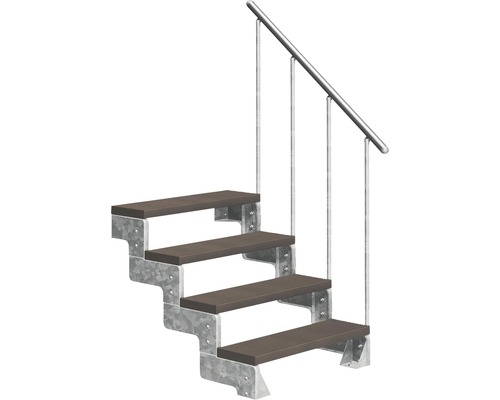 Escalier extérieur Pertura Tallis avec balustrade 4 pas de marche 100 cm marron foncé Escalier avec quatre marches, cadre en métal et main courante