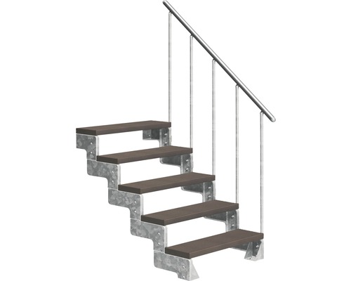Escalier extérieur Pertura Tallis avec balustrade 5 pas de marche 100 cm marron foncé
