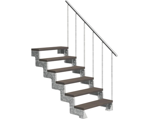 Escalier extérieur Pertura Tallis avec balustrade 6 pas de marche 100 cm marron foncé Escalier avec marches en bois et rampe en métal