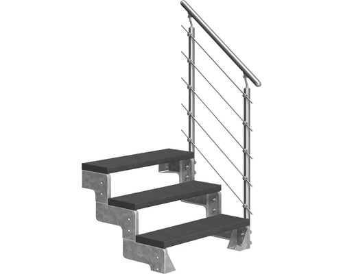 Escalier extérieur Pertura Tallis avec balustrade Prova 3 pas de marche 100 cm anthracite