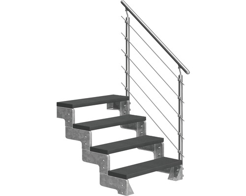 Escalier extérieur Pertura Tallis avec balustrade Prova 4 pas de marche 100 cm anthracite